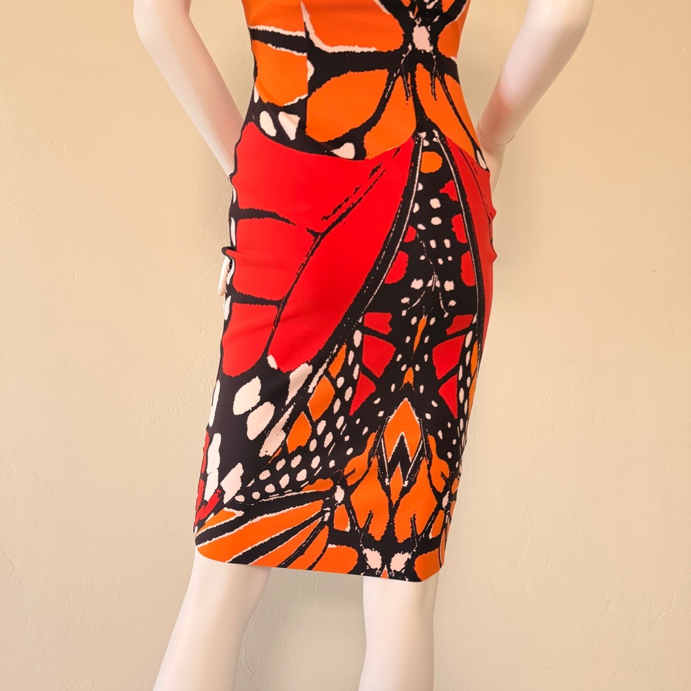 Chiara Boni Le Petite Robe Butterfly Print Sheath Dress Orange Red 36 Italy Made - Picture 7 of 11